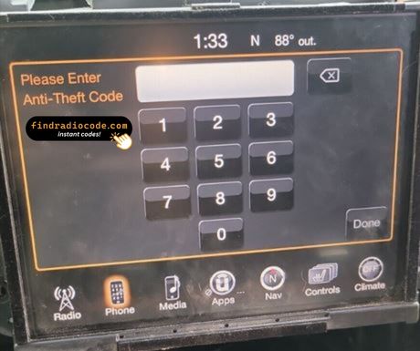 Uconnect 8.4 RA3 VP3 NA 4 digit unlock code for this radio